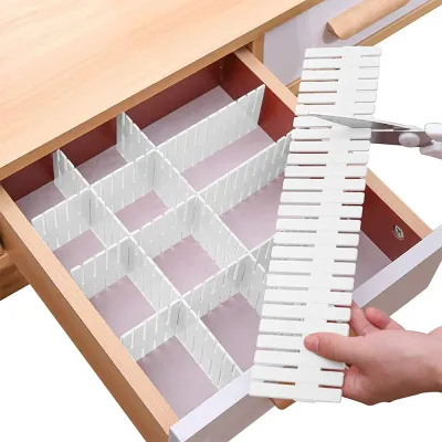 4pcs/pack Adjustable Drawer Dividers Plastic Drawer Organizer Cuttable Drawer Separator for Kitchen Desk Dresser Socks Storage