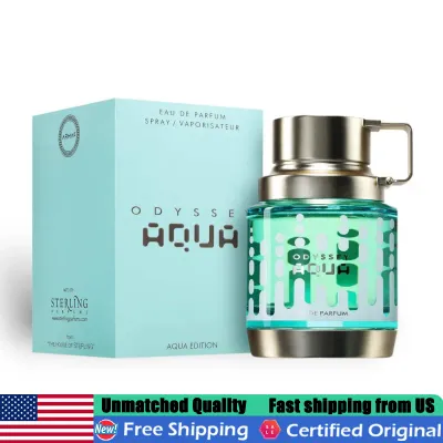 Original Arabic Perfume Armaf Odyssey Aqua Edition Eau de Parfum Spray 3.4 Oz Premium Sporty Woody Aromatic Men EDP Pheromones Cologne 100ml Long Lasting Fresh Citrus Mint Fragrance with Ambroxan for Summer Outdoor Sports Gym & Daily Wear