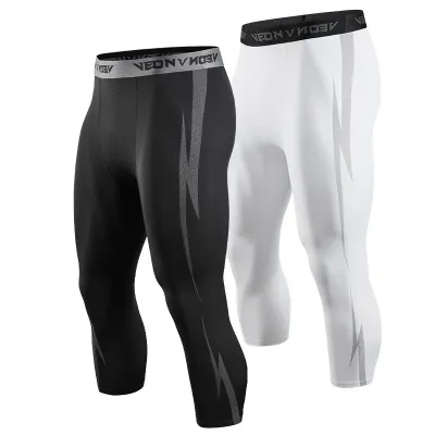 Мужские компрессорные штаны 3/4, Cool Dry Capri, спортивные леггинсы, базовый слой, беговые леггинсы для тренировок в зале