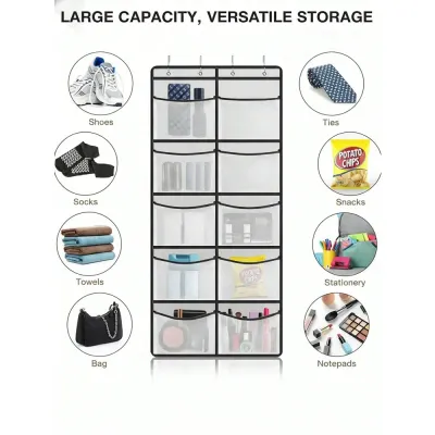 10 Tiers Large Capacity Hanging Closet Organizer, Over The Door Storage Pouch With Deep Breathable Mesh Pockets, Anti-Tilt Behind The Door Organizer For Shoes, Toiletries & Toys, Sturdy Metal Hooks Included, Foldable Multi-Layer Sorting Bag For Dorm & Apa