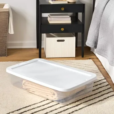 41qt Under Bed Storage Containers with Lids for Organizing,Clear Plastic Flat Underbed Storage Bin for Clothes Shoe Organizer