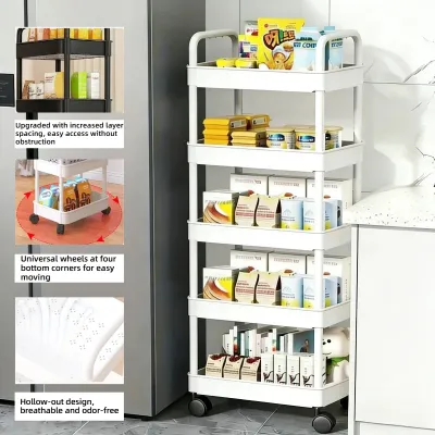 5-Tier Rolling Storage Cart with Wheels, Slim Narrow Gap Mobile Shelf, Hollow-Out Multilayer Organizer for Kitchen Bathroom Home