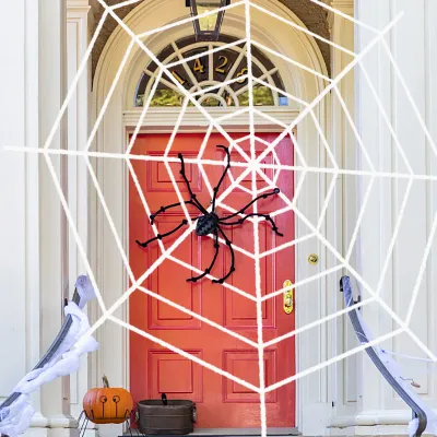 150/250cm Black White Halloween Spider Web Giant Cotton Stretchy Cobweb For Halloween Party Home Decor Haunted House Horror Prop
