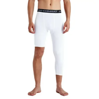 Men Cropped One Leg Compression Leggings Elastic Base Layer Tight Trousers Fitness Running Basketball Yoga Sport Pants
