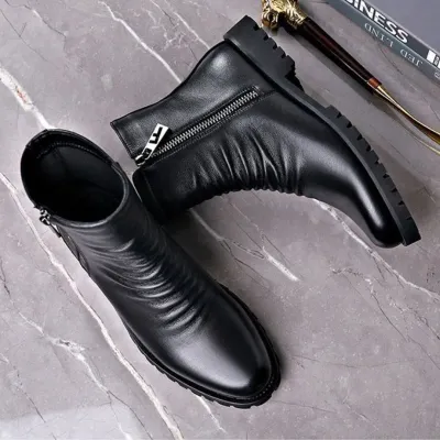 High Quality Men's High Top Boots Genuine Leather Boots Business Boot Fashion Casual Dress Boot Plush Warm Winter Boots for Men
