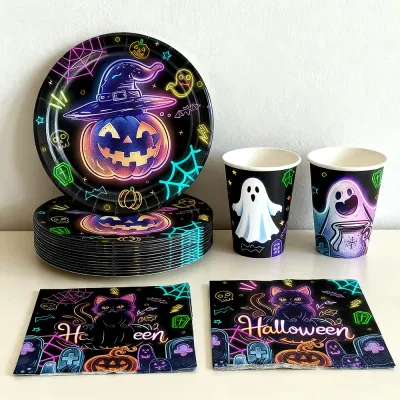Halloween Party paper Plates Napkins Cups Halloween tablecloths Halloween Disposable Tableware Set Halloween Decoration supplies
