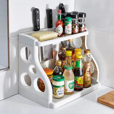 2 Tier Kitchen Organizer Countertop Spice Rack No Drill Storage Shelf for Bottles Knives
