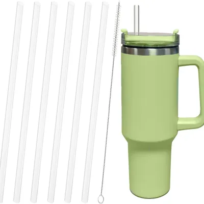 Replacement Straw Compatible with Stanley 40 oz 30 oz Cup Tumbler, 6 Pack Reusable Straws for Stanley 40 oz Tumbler with Handle, Straws with Cleaning Brush for Stanley Accessories, Plastic, Clear