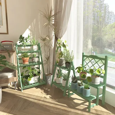 Vintage Solid Wood Plant Stand Balcony Floor Flower Pot Display Rack Garden Shelf for Indoor Outdoor Use Decorative Succulent Ho