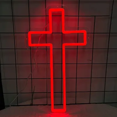 Jesus Cross Neon Sign,Led Cross Decor Art Lamp for Wall Decor, Bedroom, Christian Decor, Religious Room,Christening Day Decor