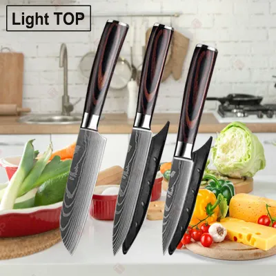 1~3 шт. кухонных ножей Laser Damascus Japanese Santoku Cleaver, режущий универсальный шеф-нож с деревянной ручкой, кухонные аксессуары
