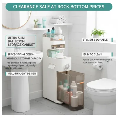 Space Saving Narrow Bathroom Storage Cabinet 18x37.5x76cm Slim Organizer with 4 Wheels & Aromatherapy Box for Small Spaces Toilet Essentials