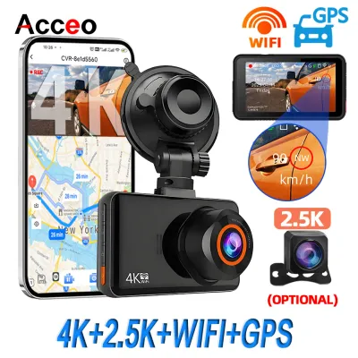 ACCEO Dash Cam WIFI GPS Mini CAR DVR Front 4K And Rear 1080P Dual Lens Black Box Room Camera Night Vision 24H Parking Monitor