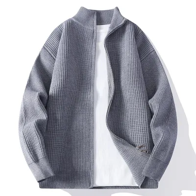 Jacket coat, men's 2025 new style Mens Zip Up Pure Color Knit Cardigan Stand Collar Korean Fashion Autumn Sweater Coat