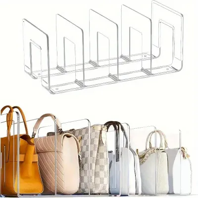 Clear Plastic Purse Handbag Organizer 4 Sections Bag Closet Shelf Divider Purse Display Stand Handbag Storage Organizer Holder