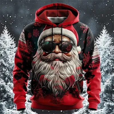 Christmas Hoodies Men Cool Santa Claus Graphic 3d Print Sweatshirt  Men Fall Winter Party Holiday Pullover Plus Size Streetwear