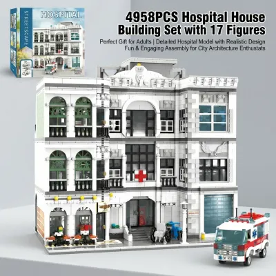 4958PCS Hospital House Buildings Sets With 17 Figures City Architecture Modular Building Block Assembly Model Kit,Adults Gift ﻿