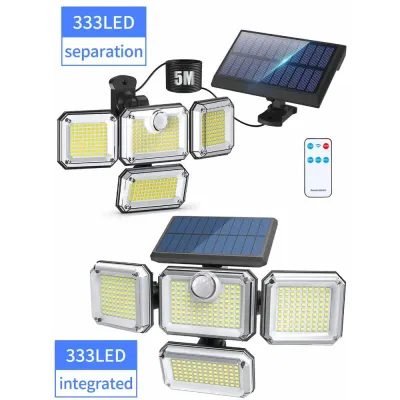 333 LED Solar Outdoor Wall Lamp with Motion Sensor Spotlight Waterproof 3 Mode Solar Security Street Light for Yard Garage Decor