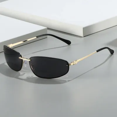 Fashion Y2k Sunglasses Women Brand Dsigner Fashion Mirrored Metal Glasses Wrap Rimless UV400 Cat Eye Sun Shades