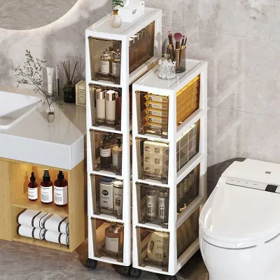 Bathroom Storage Cabinet Waterproof Floor Cabinet Slim Moveable Organizer for Narrow Spaces Dustproof Apartment Utility Cabinet