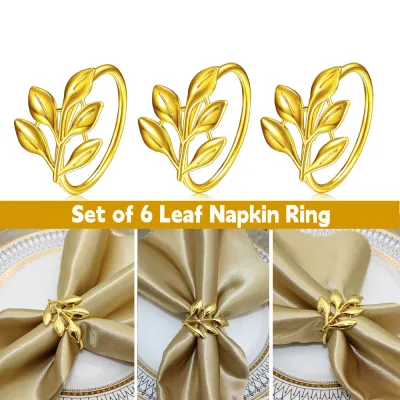 6Pcs Gold Leaf Napkin Rings Fall Napkin Holder for Christmas Thanksgiving Wedding Dinnig Table Decoration 2023 HWL02