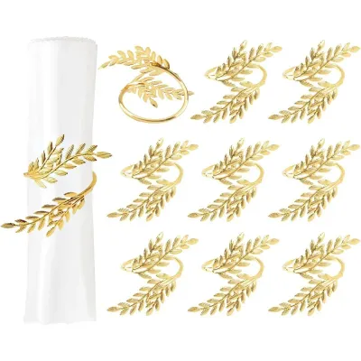 Thanksgiving Christmas Napkin Rings Gold Leaf Design Autumn Fall Wedding Dining Table Decor Holiday Napkin Holder Setting