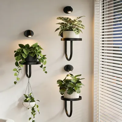 1Pc Iron Wall Plant Holder, Floating Wall Mounted Flower Pot Shelf , Heavy Duty Metal Stand for Home Garden Indoor Outdoor Decor