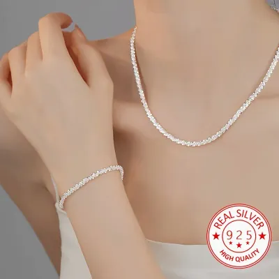 Luxury Brand 2pcs 925 Sterling Silver Charms Bracelets Necklaces Jewelry Set for Women Lady Designer Jewelry Wedding Party Gifts