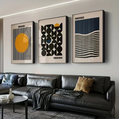 Minimalist Bauhaus Canvas Print Retro Mid-century Geometric Exhibition Wall Art Poster for Modern Living Room Bedroom Home Decor