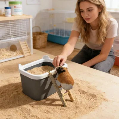 Hamster Sand Box with Ladder Hamster sand bath box Container Gerbil Toilet Sand Bath Cage Small Animal Digging Sand Container