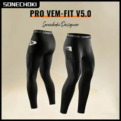 Compression Pant Men Training Gym Leggings with Pockets Running Tights Fitness Basketball Jogging Workout Trouser Polyester