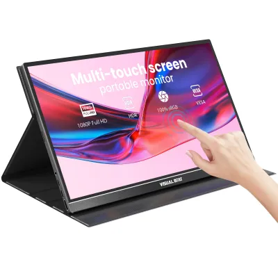 VISUALBEAT 15.6'' Portable Touch Screen Monitor FHD 1080P IPS USB-C HDMI External Display for Laptop PC MacGaming Office Travel