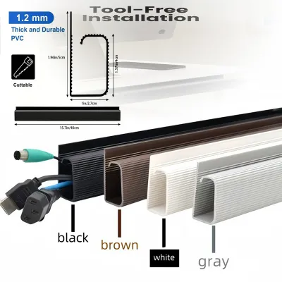 1PCS PVC Channel Desk Cable Organizer Cable Management Accessories White Cable Protecter No Drilling Under Desk Management Tray