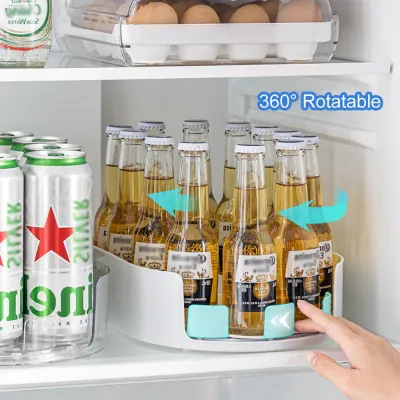 360° Rotating Beverages Fridge Organizer Spice Rack Organizer for Kitchen Countertop Fridge Space Saving Storage Tray Shelf