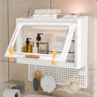 Over Toilet Storage Shelf Wall Mounted Bathroom Organizer No Drill Space-Saving Cabinet for Shower Cosmetic Towels Holder