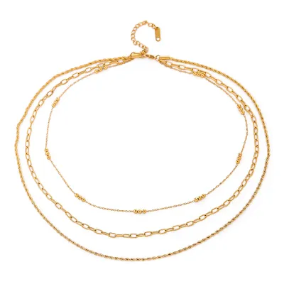 Stainless Steel PVD 18K Gold Plated Tarnish Waterproof Simply Layered Chian Necklace For Woman Jewelry Wholesale INS