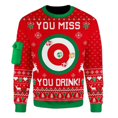3d Print Santa Claus Playing Hockey Graphic Sweatshirts Men's Merry Christmas Crew Neck Pullover Sweater New In Xmas Hoodie