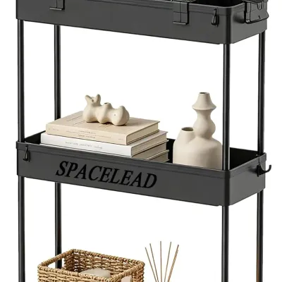 SPACELEAD Slim Storage Cart 3 Tier,Bathroom Organizer Rolling Utility,Mobile Shelving Unit Slide Out for Office, Kitchen, Laundry Room & Narrow Places,Black