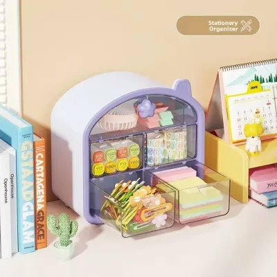 Dopamine Desktop Storage Box Drawer Type Divided Stationery Organizer Large Capacity Desk Pen Holder for Student Dormitory