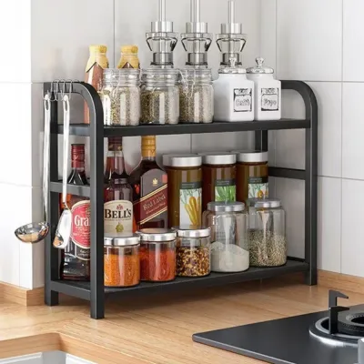 1PCS 2-Tier Kitchen Countertop Organizer Easy Assembly Metal Storage Rack Perfect for Spices & Kitchen Storage Counter Shelf