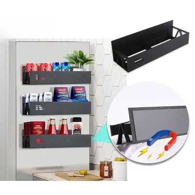 Magnetic Fridge Organizer - No Drill Spice Rack for Kitchen, Side Mount Storage Shelf with Hooks for Condiments wall shelf