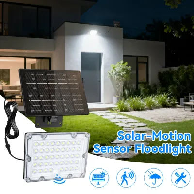 Outdoor Solar Light LED Wall Floodlight with Motion Sensor Waterproof IP65 Split Security Patio Garden Garage Yard Lighting Lamp