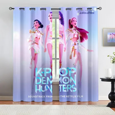 2 Panels K-Pop Demon Hunters 85% Blackout Curtains Noise Reducing Thermal Insulated Room Darkening Drapes for Kids Bedroom Gift