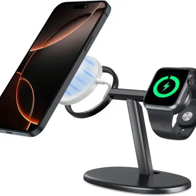 EWA 2-in-1 MagSafe Charging Cradle Dock for iPhone 16/15/14/13/12 and Apple Watch Series,SE, Non-Slip Dock (Charger not included