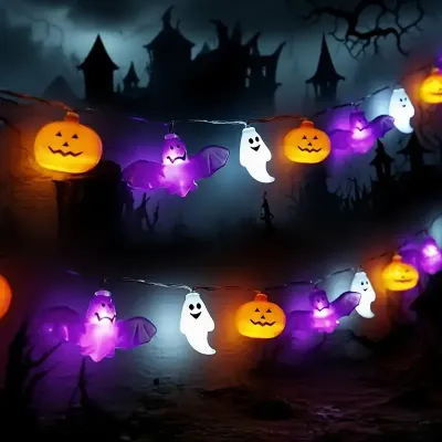1PC 10/20/40LEDS Halloween String Lights Battery Operated Pumpkin Bat Ghost Indoor Home Courtyard Halloween Decorative Lights