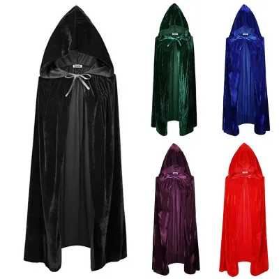 Women Men Halloween Gothic Hooded Cloak Witch Vampires Grim Reaper Capes Velvet Robe Rave Masquerade Party Cosplay Costumes