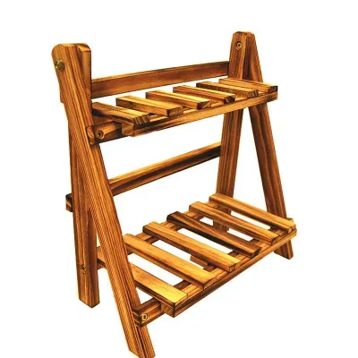 2-Tier Wood Plant Stand, Plant Display Rack, Ladder-Shaped Stand Shelf, Flowers Pot Holder for Indoor Outdoor Patio Garden