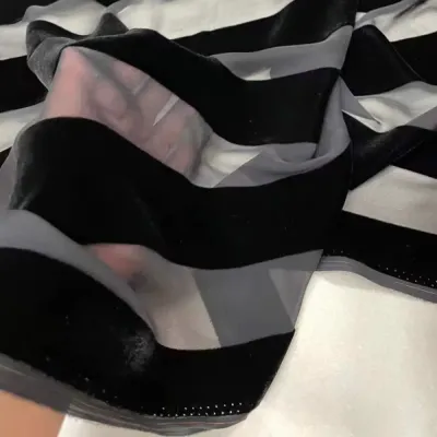 140cm Wide Striped Real Velvet Fabric Burnout Velvet Fabric By Meter See-through Skin-Friendly Close-Fitting Dress Sewing Cloth