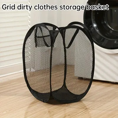 Large Capacity Pop-Up Laundry Hamper, Foldable Unlined Mesh Basket Ergonomic Handle for Home Dirty Clothes Storage