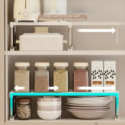 Layered Organizer Kitchen Extendable Shelf Extendable Shelf Space Saving Counter Storage Shelf Adjustable Cabinet Organizer